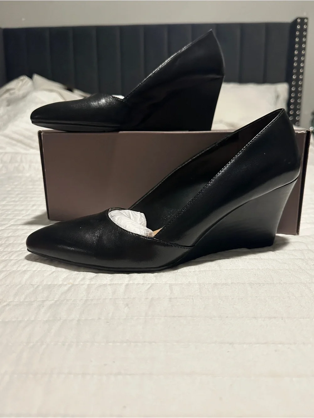 Franco Sarto black leather wedges